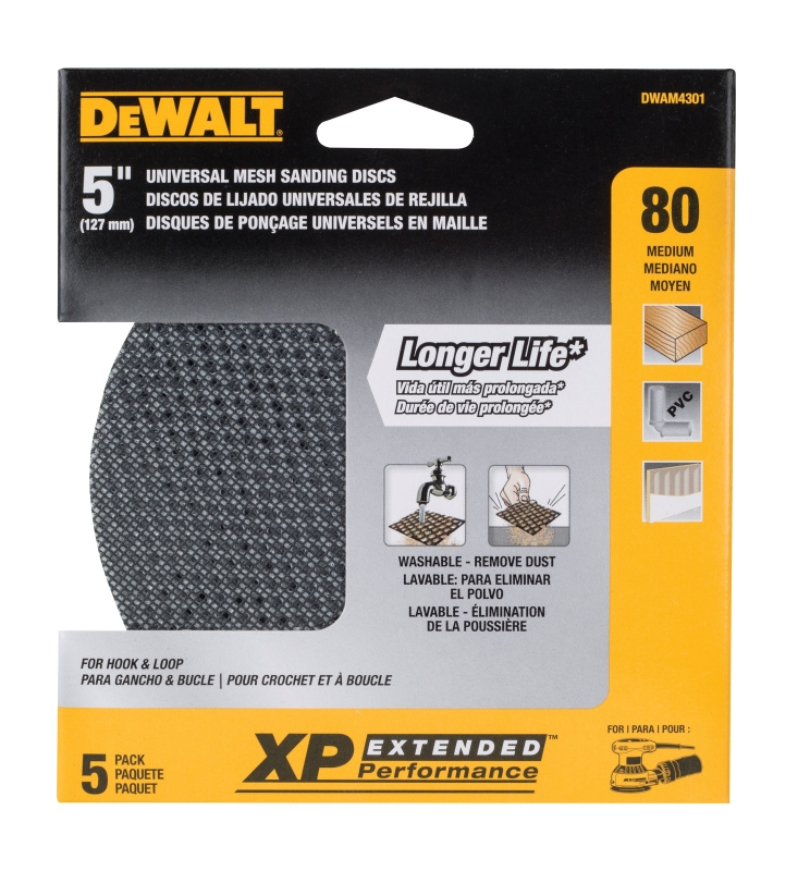 DEWALT XP DWAM4301 Sanding Disc, 5 in Dia, Mesh, 80 Grit, Medium, Silicone Carbide Abrasive
