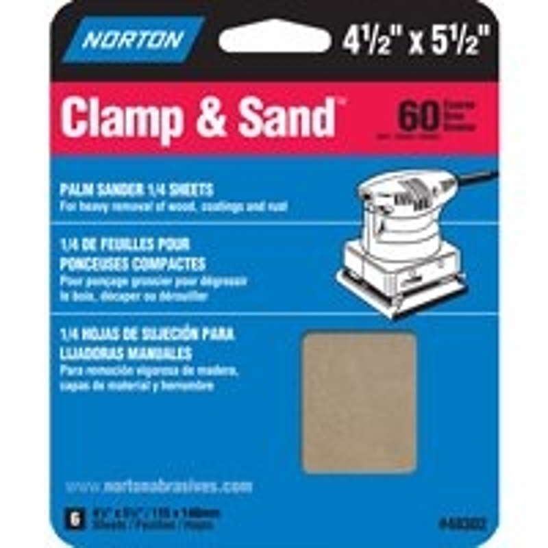 Norton 07660748302 Multi-Stand Sheet, 4-1/2 in W, 5-1/2 in L, 60 Grit, Coarse, Aluminum Oxide Abrasive, Paper Backing