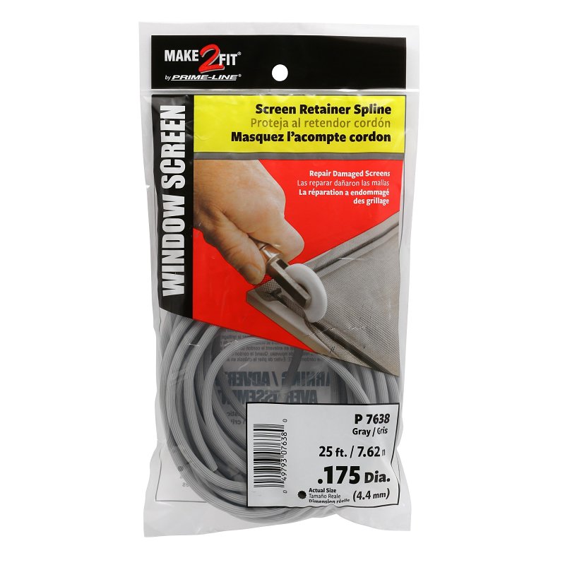 Make-2-Fit P 7638 Screen Retainer Spline, 0.175 in D, 25 ft L, Vinyl, Gray, Round