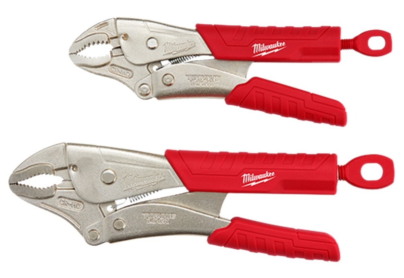 Milwaukee 48-22-3402 Plier Set, 2-Piece, Steel, Black/Red/Silver, Specifications: Curved Jaw, Ergonomic Handle