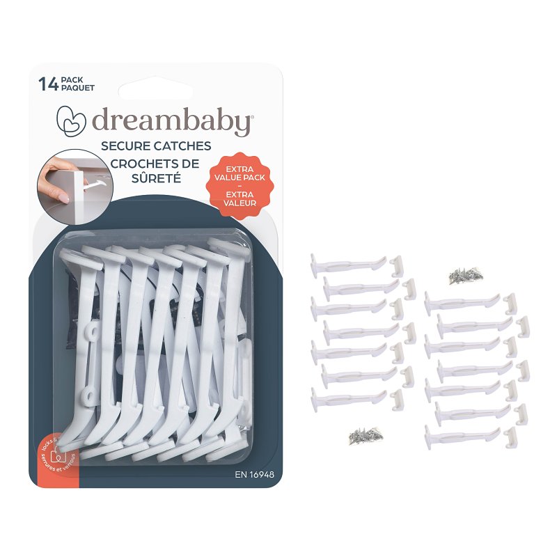 Dreambaby L1412 Secure Catch, 3-1/4 in L, 1-1/16 in W, Plastic, White