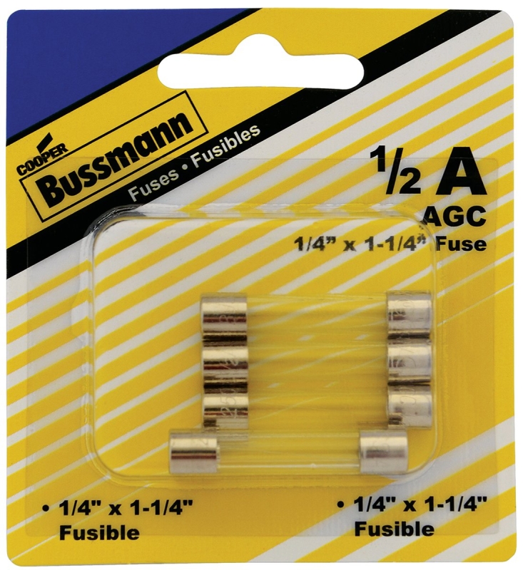 Bussmann BP/AGC-1/2-RP Automotive Fuse, Fast-Acting Fuse, AGC, 250 V, 0.5 A, 35 A, 10 kA Interrupt