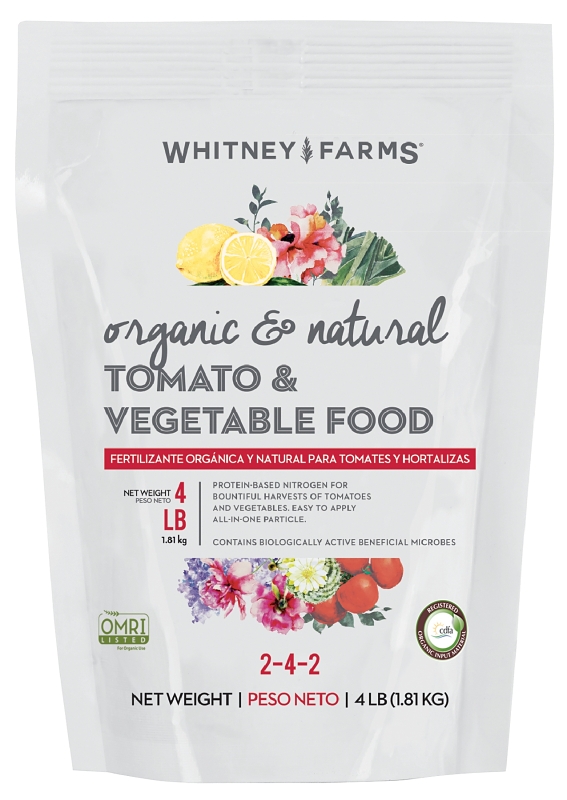 Whitney Farms 10101-10003 Tomato/Vegetable Food, 4 lb Bag, Granular, 2-4-2 N-P-K Ratio