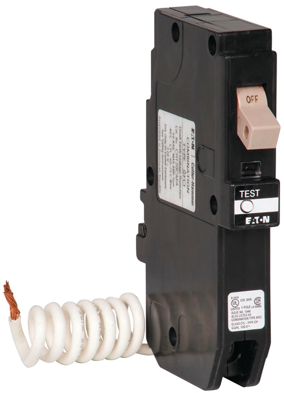 Cutler-Hammer CHFN120GF Circuit Breaker, GFCI, Type CH, 20 A, 1-Pole, 120/240 VAC, Pigtail Mounting