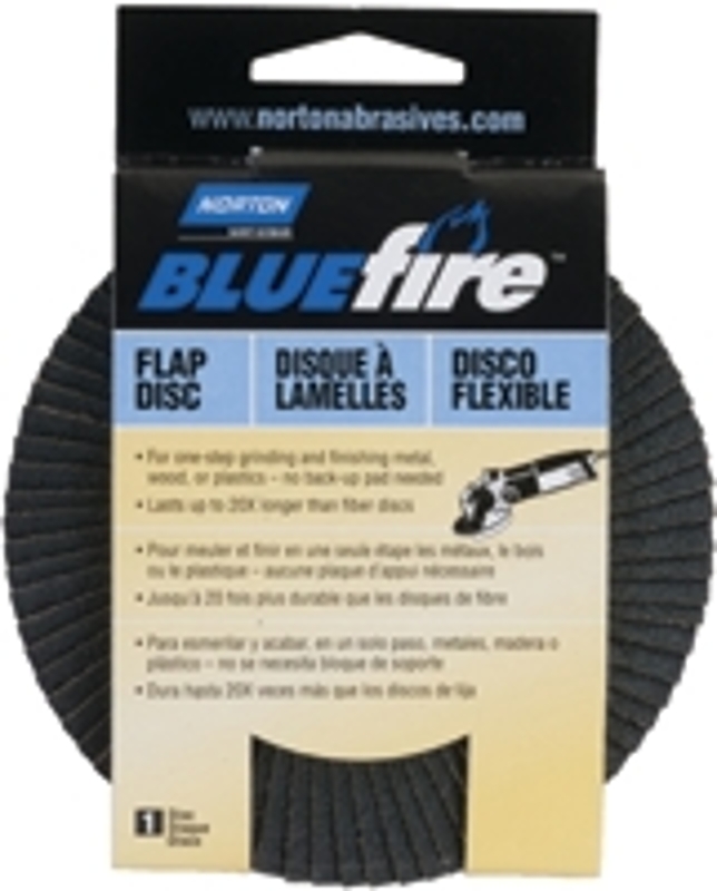 Norton BlueFire 07660703211 Flap Disc, 4-1/2 in Dia, 5/8-11 Arbor, P40 Grit, Extra Coarse, Zirconia Aluminum Abrasive