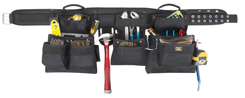 CLC TOOL WORKS 5605 5-Piece Professional Carpenter's Combo Tool Belt, 29 to 46 in Waist, Polyester, Black, 18-Pocket