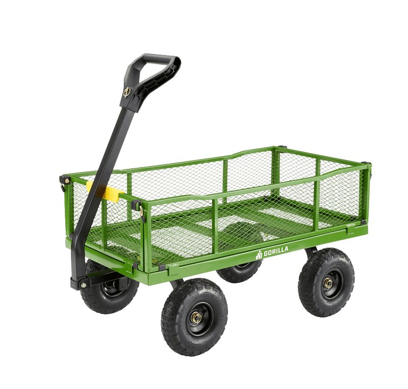 Gorilla Carts GCG-9004T Utility Cart, 900 lb, 40 in L x 21 in W Deck, Steel Deck, 4-Wheel, 10 in Wheel, Pneumatic Wheel
