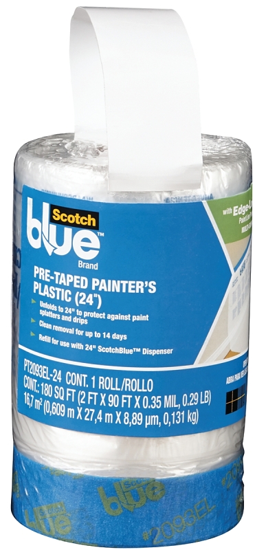 ScotchBlue 2090FRS Series PT2093EL-24 Painter's Tape, 30 yd L, 24 in W, 0.35 mil Thick, Paper Backing, Blue/Transparent