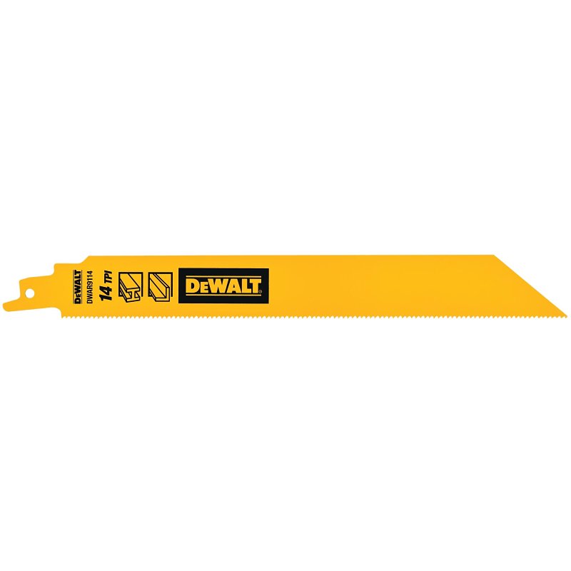 DEWALT DWAR9114 Reciprocating Saw Blade, 1 in W, 9 in L, 14 TPI, Bi-Metal Cutting Edge