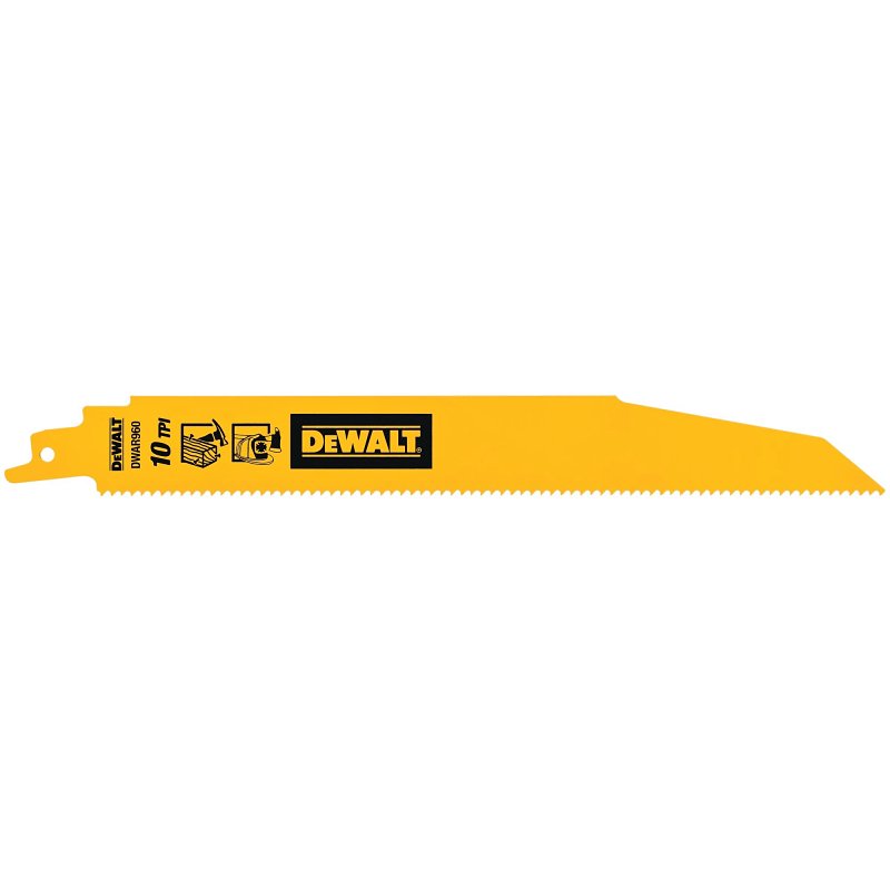 DEWALT DWAR960 Reciprocating Saw Blade, 9 in L, 10 TPI, Bi-Metal Cutting Edge