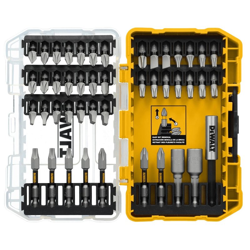 DEWALT TOUGHGRIP DWAF45SET Screwdriver Bit Set, 45-Piece, Steel, Clear