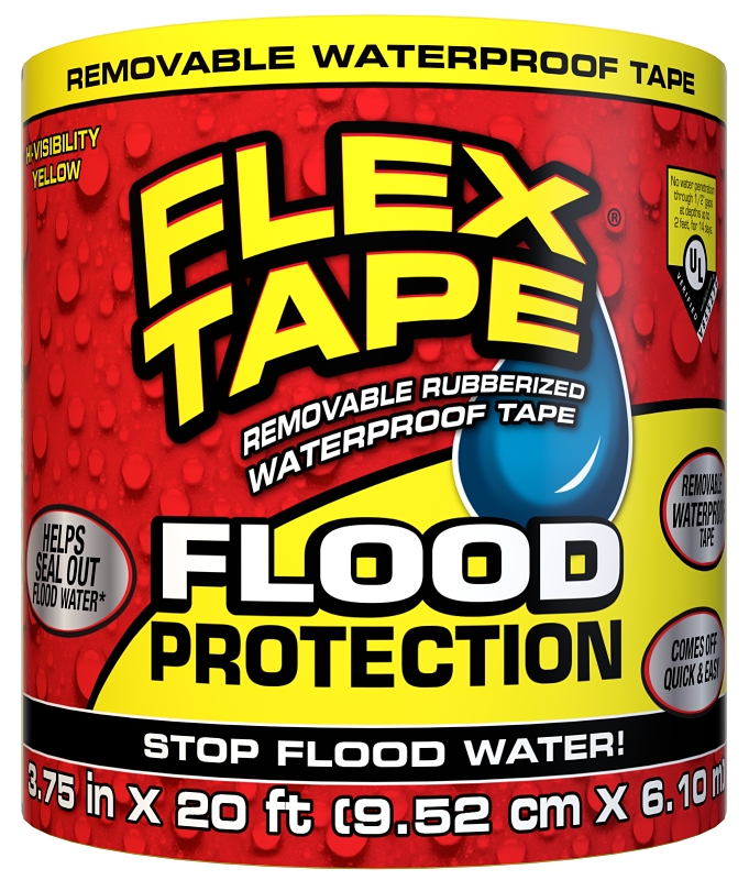 Flex Tape Flood Protection RTSYELR0420 Tape, 20 ft L, 3-3/4 in W, Rubber Backing, Yellow