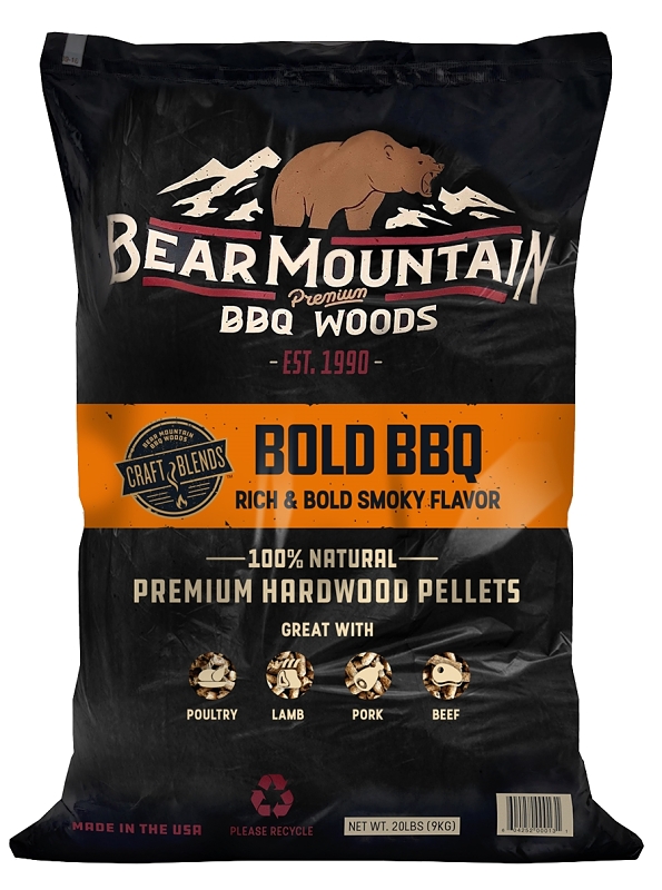 Bear Mountain Craft Blends Series FK91 Bold BBQ Pellet, 20 lb, Bag, 20 in L, Hardwood