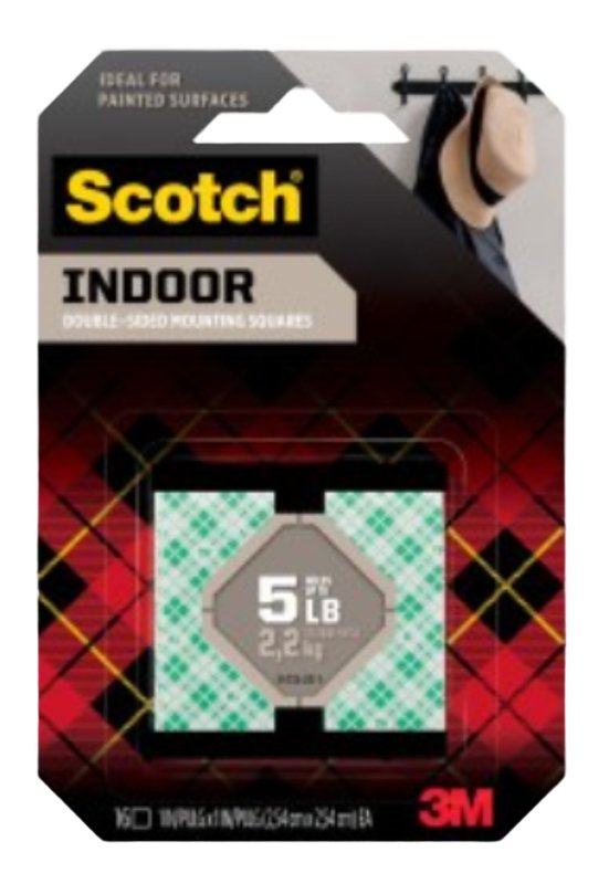 Scotch 111-24 Mounting Square, 1 in L, 1 in W, Foam Backing, White