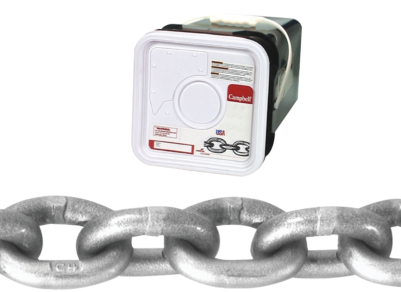 Campbell 0184516 High-Test Chain, 5/16 in, 60 ft L, 3900 lb Working Load, 43 Grade, Carbon Steel, Galvanized