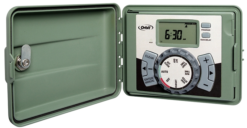 Orbit 57894 Irrigation Sprinkler Controller, 120 V, 4-Zone, 3-Program, 1 to 240 min Cycle, LCD Display, Green
