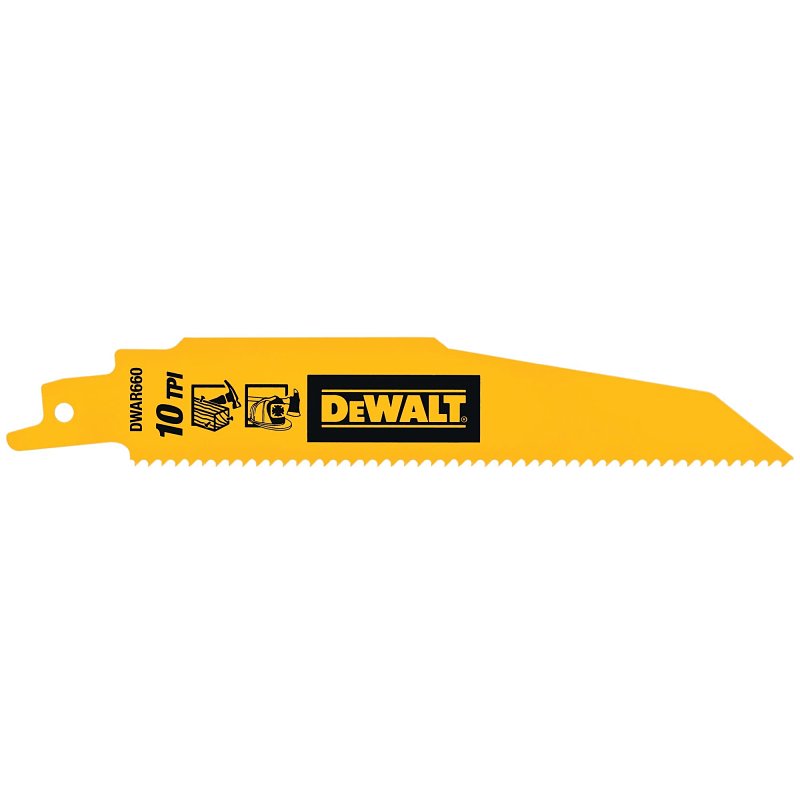 DEWALT DWAR660 Reciprocating Saw Blade, 1 in W, 6 in L, 10 TPI, Carbide Cutting Edge
