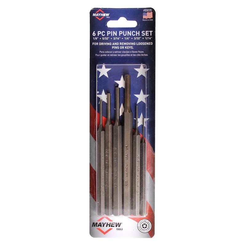 Mayhew 89035 Pin Punch Set, 6-Piece, Steel, Blasted