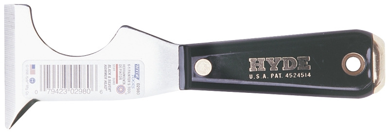 Hyde Black & Silver Series 02980 Multi-Tool, 2-1/2 in W Blade, Stiff Blade, HCS Blade, Nylon Handle, Ergonomic Handle