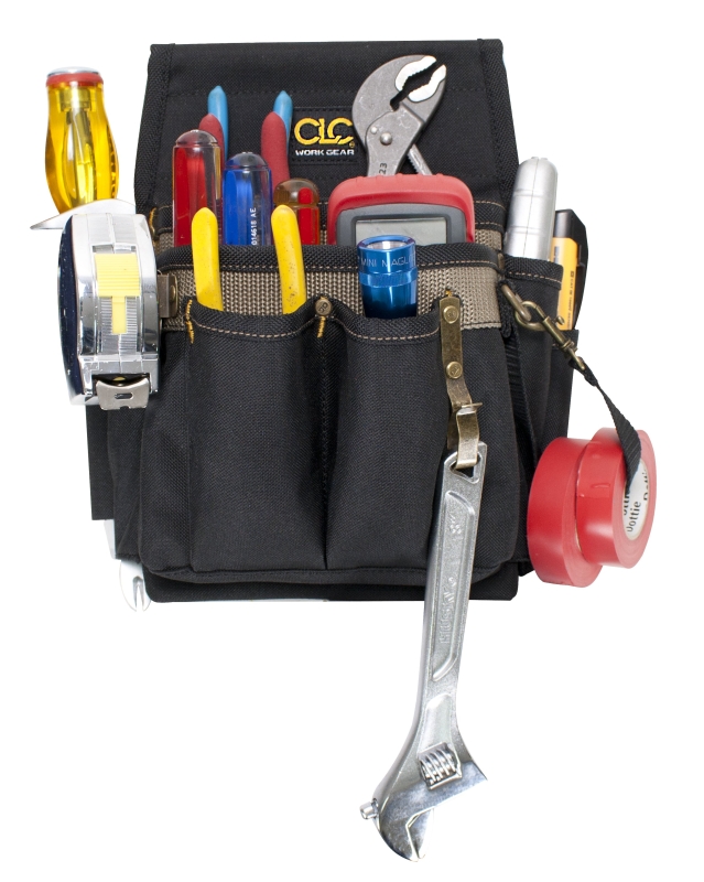 CLC TOOL WORKS 1505 Electrician's Tool Pouch, 10-Pocket, Polyester, Black/Tan, 7-1/2 in W, 11 in H, 6-1/4 in D
