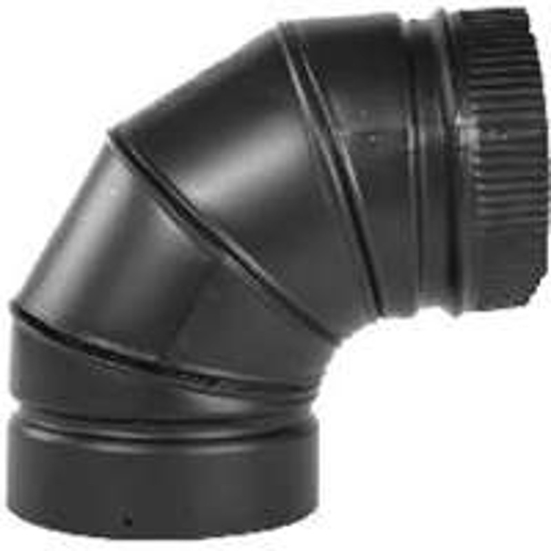 Selkirk DSP8E9-1 Stove Pipe Elbow, 90 deg Angle, 8 in, 24 ga Gauge, Aluminized Steel, Black, Painted