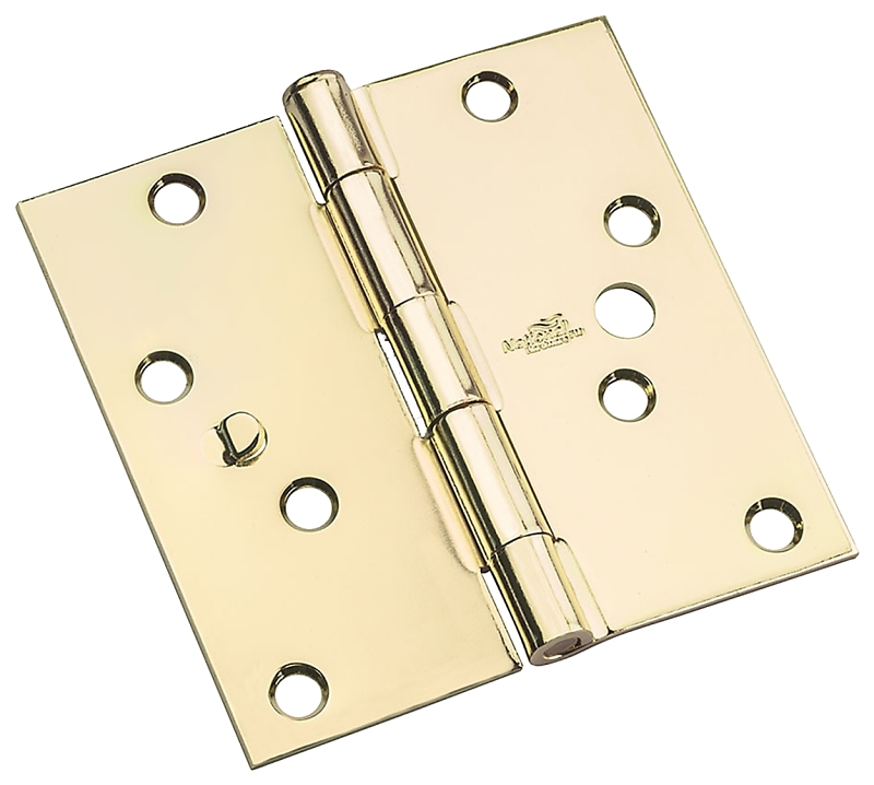 National Hardware N830-401 Door Hinge, 4 in H Frame Leaf, Steel, Bright Brass, Flush, Removable Pin, Screw Mounting
