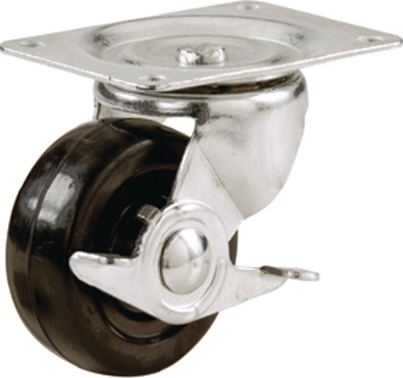 Shepherd Hardware 9510 Swivel Caster with Side Brake, 2-1/2 in Dia Wheel, 1-1/8 in W Wheel, Rubber Wheel, Black, 100 lb