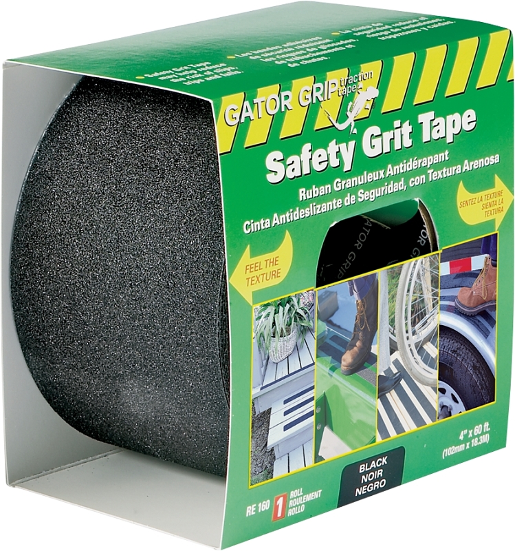 Incom Gator Grip RE160 Traction Tape, 60 ft L, 4 in W, PVC Backing, Black