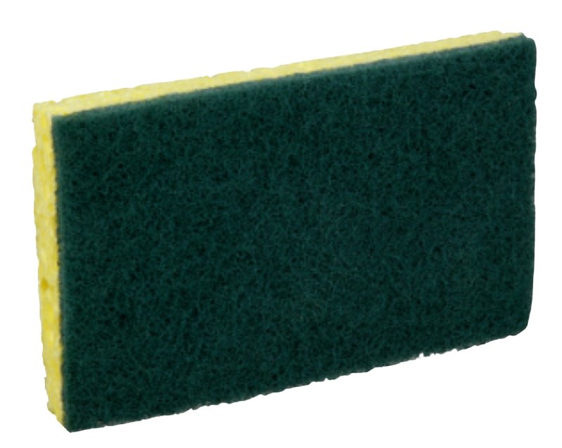 Scotch-Brite 74 Scrub Sponge, 6.1 in L, 3.6 in W, 0.7 in Thick, Cellulose/Fiber/Resin, Green/Yellow, Pack of 20