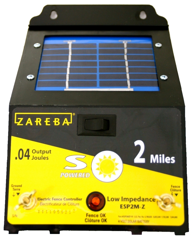 Zareba ESP2M-Z Solar Low-Impedance Charger, 0.04 J Output Energy, 8.6 kV Output, Lead-Acid Battery