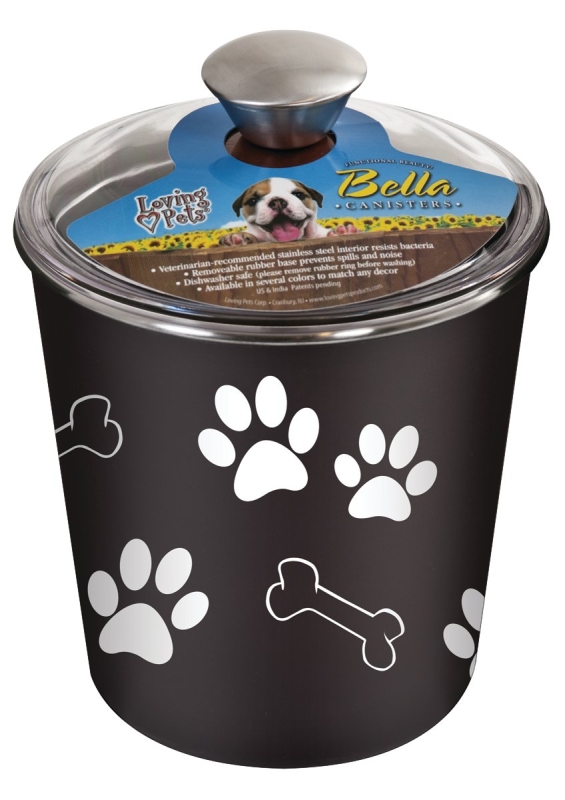 Loving Pets 7481 Pet Treat Canister, 72 fl-oz Capacity, Plastic/Stainless Steel, Espresso, Gasket Seal Cover/Lid