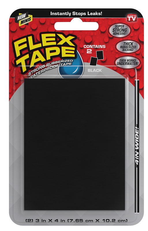 Flex Seal Flex Minis TFSBLKMINI Flex Tape, 3 in L, 4 in W, Rubber Backing, Black