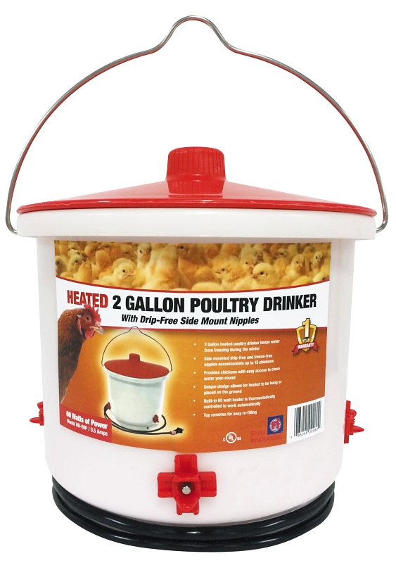 Farm Innovators HB-60P Poultry Drinker, 2 gal Capacity, Plastic/Stainless Steel, Red, Ground, Hanging Mounting