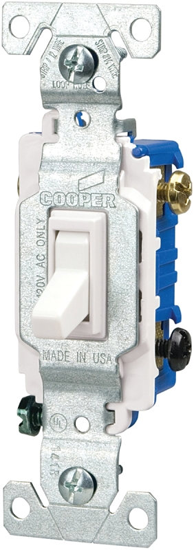 Eaton Wiring Devices C1303-7LTW-L Series Toggle Switch, White, 15 A, 120 V, 4.2 in L x 1.44 in W x 0.88 in D Dimension