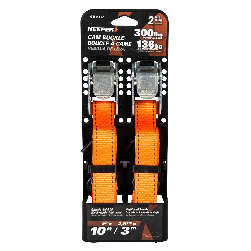 Keeper 45112 Tie-Down, 1 in W, 10 ft L, Orange, 300 lb, Compact S-Hook End Fitting