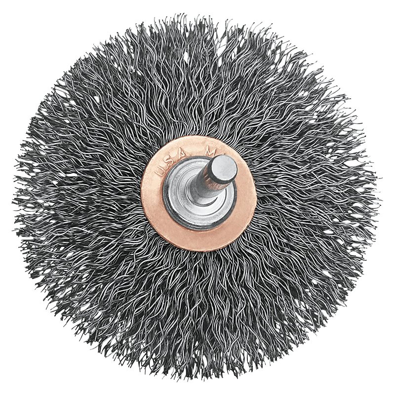 DEWALT HP DW4903 Circular Small Wire Brush, 3 in Dia, 1/4 in Arbor/Shank, Crimped Bristle, 0.014 in Dia Bristle