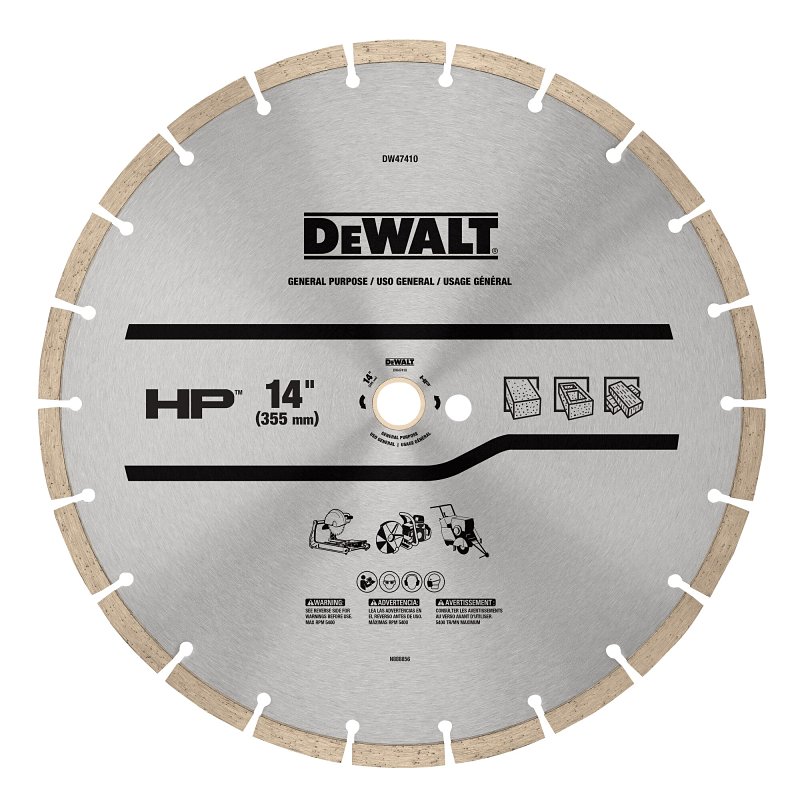 DEWALT DW47410 General-Purpose Blade, 14 in Dia, 1 in Arbor, Diamond Cutting Edge, Segmented Rim