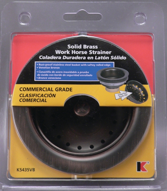 Keeney K5435VB Basket Strainer with Fixed Post, 4-1/2 in Dia, Brass, Venetian Bronze, For: 3-1/2 in Dia Opening Sinks