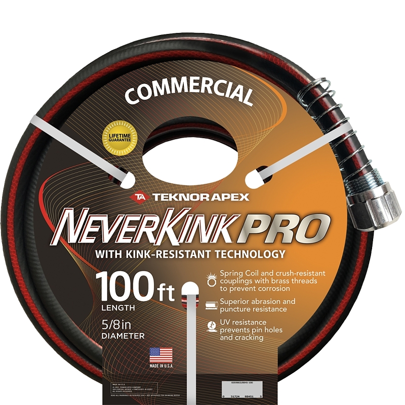Apex Neverkink PRO 8845-100 Water Hose, 5/8 in, 100 ft L, Threaded Coupling, Rubber