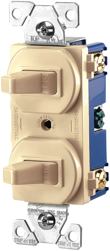 Bussmann 271V-BOX Toggle Switch, 15 A, 120/277 V, SPDT, Lead Wire Terminal, Thermoplastic Housing Material, Ivory