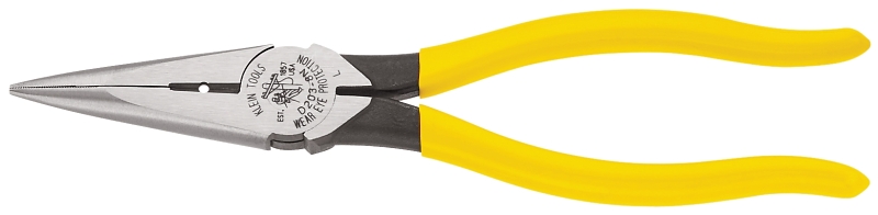 Klein Tools D203-8N Nose Plier, 8-7/16 in OAL, 12 AWG Cutting Capacity, 1-1/4 in Jaw Opening, Yellow Handle, 1 in W Jaw