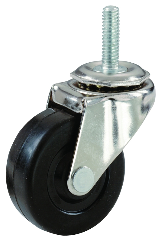 Shepherd Hardware 9195 Threaded Stem Caster, 3 in Dia Wheel, Rubber Wheel, Black, 90 lb