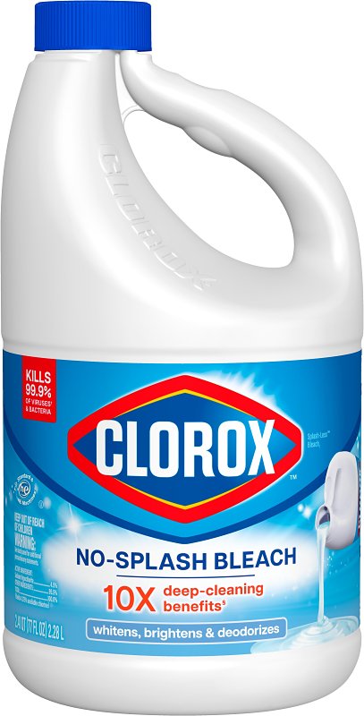 Clorox Splash-Less 32347 Concentrated Bleach, 77 oz, Liquid, Regular, Pack of 6