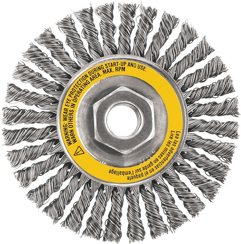 DEWALT HP DW49204 Wire Wheel Brush, 4 in Dia, 5/8-11 Arbor/Shank, Stringer Bead Bristle, 0.02 in Dia Bristle