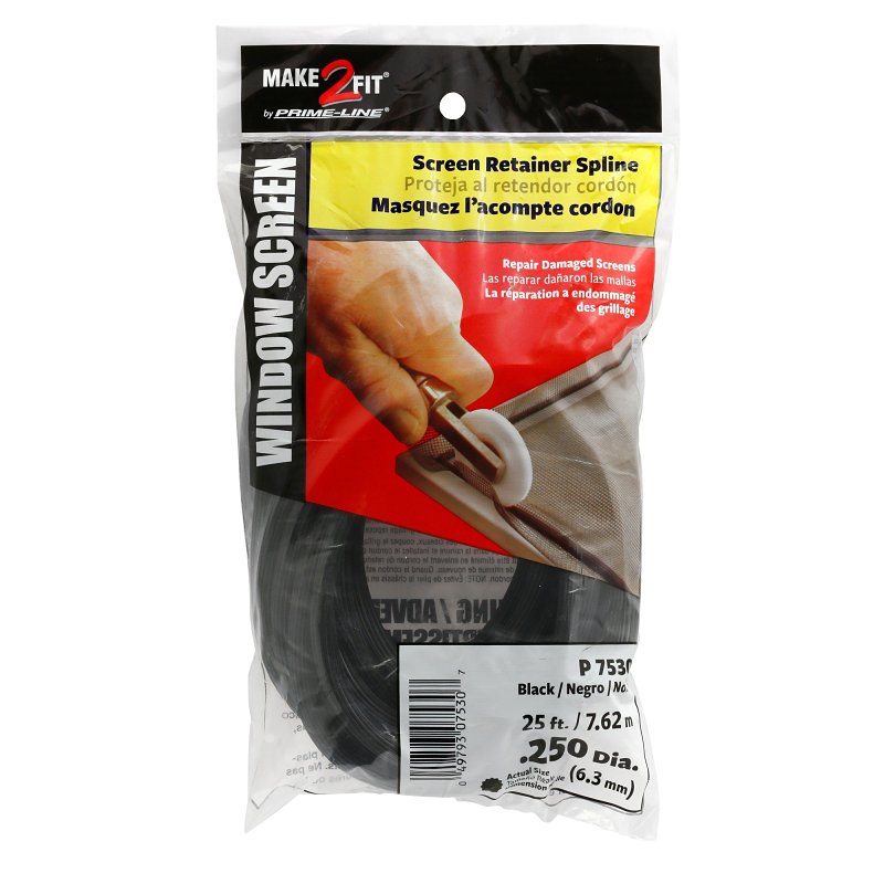 Make-2-Fit P 7530 Screen Retainer Spline, 1/4 in D, 25 ft L, Vinyl, Black, Round