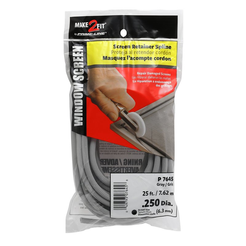 Make-2-Fit P 7645 Screen Retainer Spline, 0.250 in D, 25 ft L, Vinyl, Gray, Round