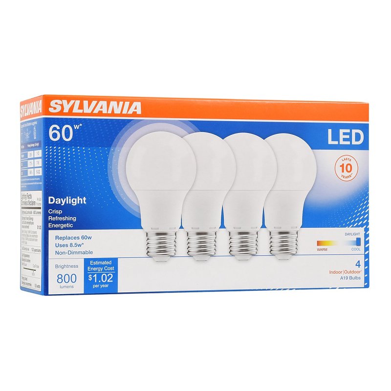 Sylvania 79284 LED Bulb, General-Purpose, A19 Lamp, 60 W Equivalent, E26 Lamp Base, Non-Dimmable, Frosted