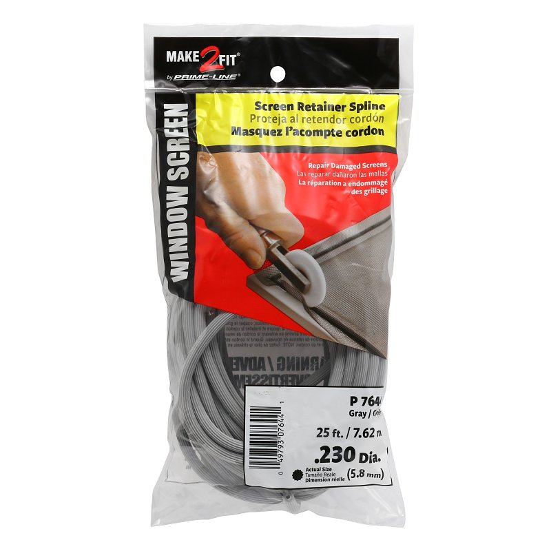Make-2-Fit P 7644 Screen Retainer Spline, 0.230 in D, 25 ft L, Vinyl, Gray, Round