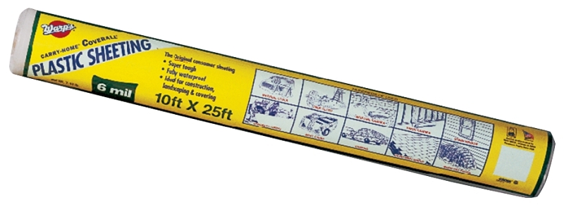 Carry-Home SP-6CH10-C Poly Film, 25 ft L, 10 ft W, 6 mil Thick, Polyethylene Backing, Clear, Pack of 6