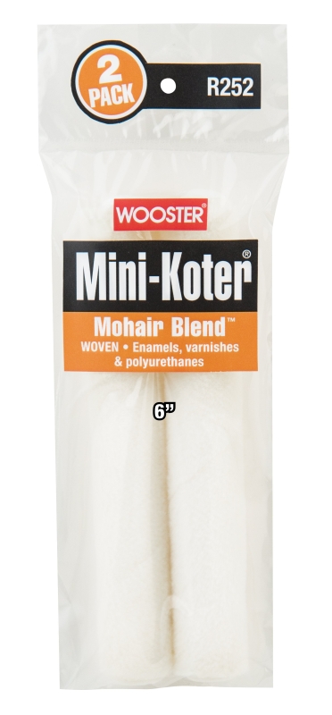 Wooster Mini-Koter R252-6 Mini Roller Cover, 1/4 in Thick Nap, 6 in L, Mohair/Polyester Cover